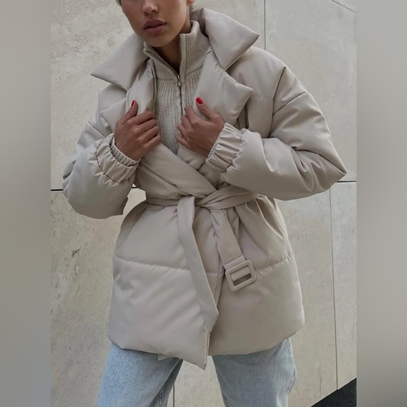 Classic Puffer Long Sleeve Winter Coat with Belt - Picture 11 of 12